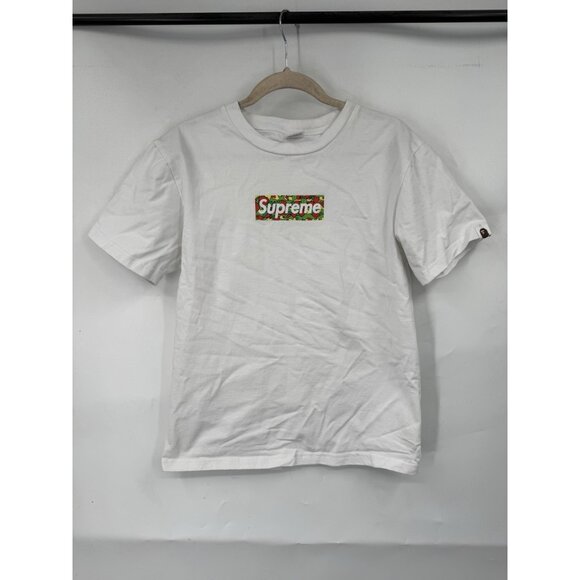 Supreme Other - Supreme X Bape Logo Psyche Camo Tee Men Small White Cotten Pre Shrunk Streetwear
